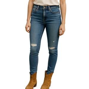 Madewell Mid Rise Skinny Jeans Women’s 27 Blue Distressed Raw Hem